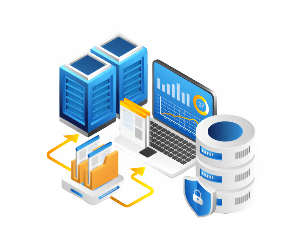 Illustration depicting the maintenance of a big data web hosting server for efficient data management.